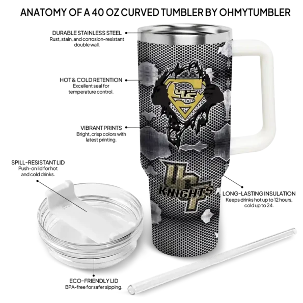 personalized ucf knights superman shield gold gray curved tumbler new arrival.webp