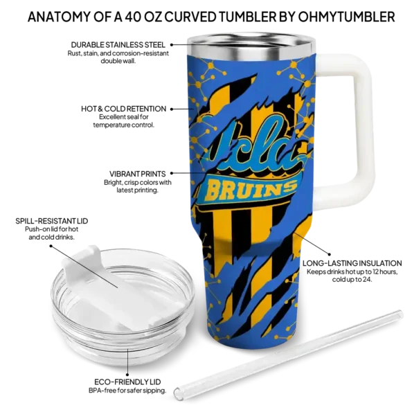 personalized ucla bruins claw cut blue black curved tumbler new arrival.webp