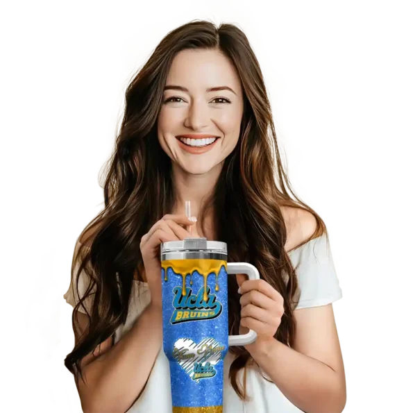 personalized ucla bruins heart helmet motif blue curved tumbler premium grade.webp