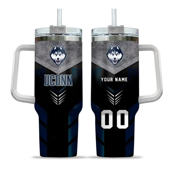personalized uconn huskies arrow armor blue black curved tumbler best selling.webp