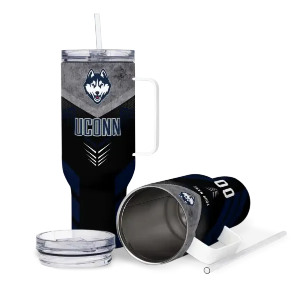 personalized uconn huskies arrow armor blue black curved tumbler high quality.webp