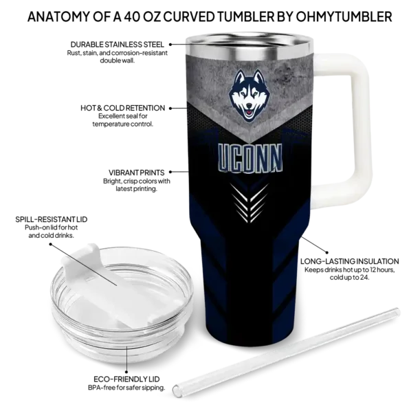 personalized uconn huskies arrow armor blue black curved tumbler new arrival.webp