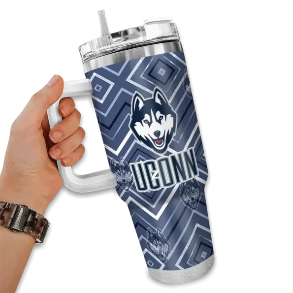 personalized uconn huskies bold diamonds blue curved tumbler fashion forward.webp
