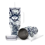 personalized uconn huskies camo mashup blue white curved tumbler best selling.webp