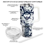 personalized uconn huskies camo mashup blue white curved tumbler best selling.webp