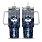 personalized uconn huskies chevron stripe blue curved tumbler best selling.webp