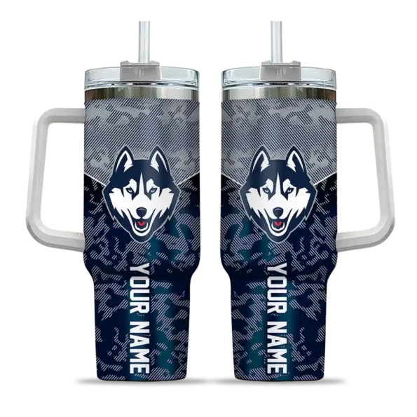 personalized uconn huskies chevron stripe blue curved tumbler best selling.webp
