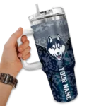 personalized uconn huskies chevron stripe blue curved tumbler best selling.webp