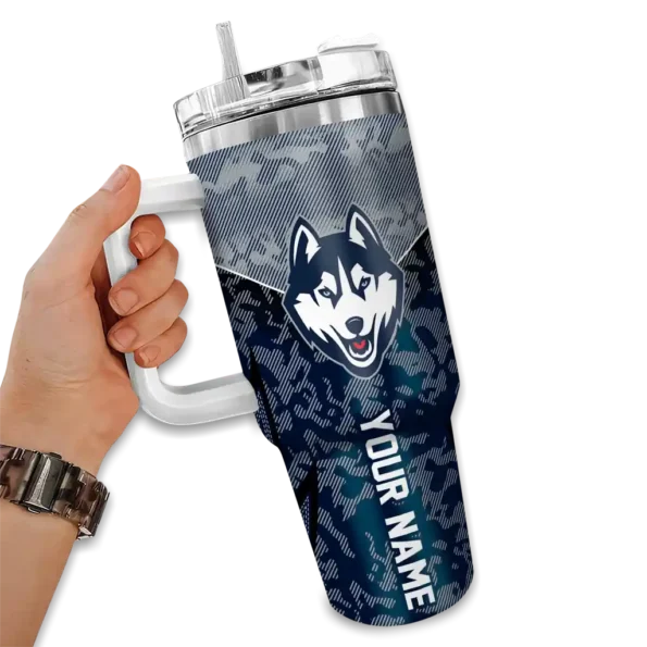 personalized uconn huskies chevron stripe blue curved tumbler fashion forward.webp
