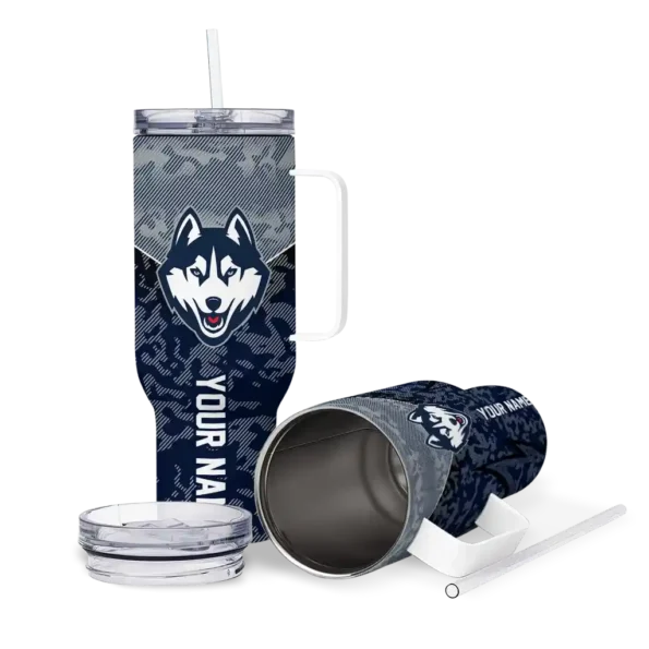 personalized uconn huskies chevron stripe blue curved tumbler high quality.webp