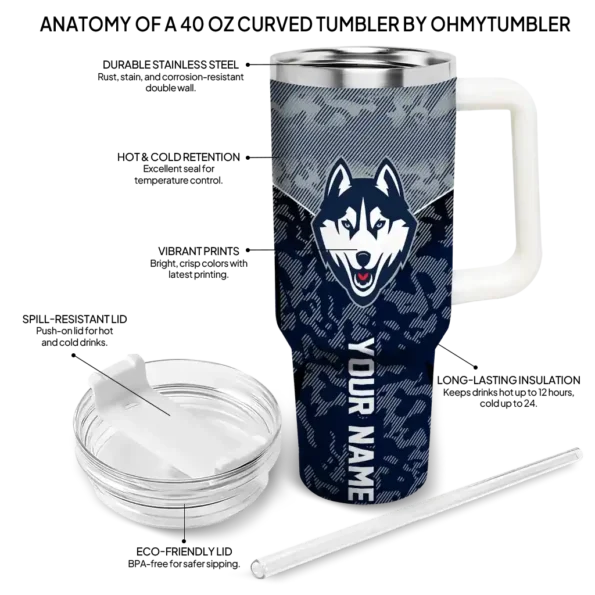 personalized uconn huskies chevron stripe blue curved tumbler new arrival.webp