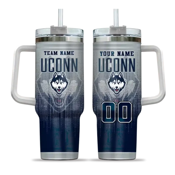 personalized uconn huskies gradient dots blue curved tumbler best selling.webp