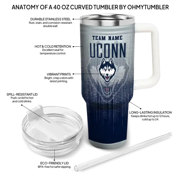 personalized uconn huskies gradient dots blue curved tumbler new arrival.webp