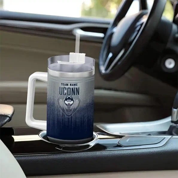 personalized uconn huskies gradient dots blue curved tumbler trendy.webp