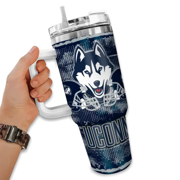 personalized uconn huskies honey streaks blue curved tumbler fashion forward.webp