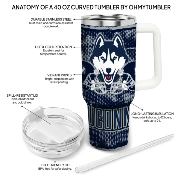 personalized uconn huskies honey streaks blue curved tumbler new arrival.webp