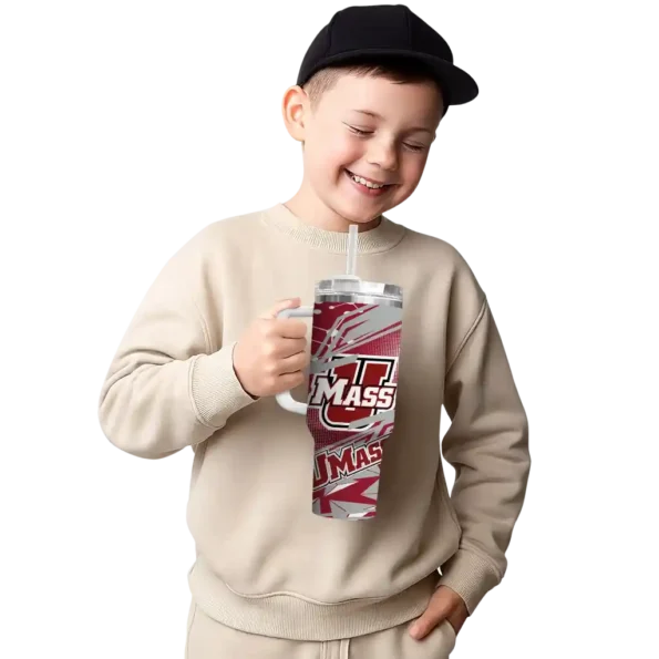 personalized umass minutemen abstract paths red curved tumbler latest model.webp