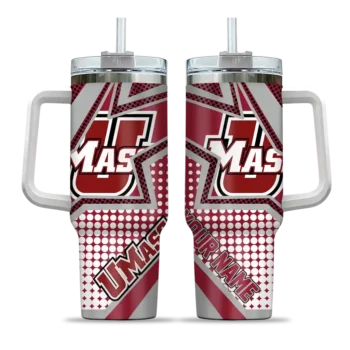 personalized umass minutemen arrow burst red curved tumbler best selling.webp