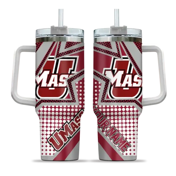 personalized umass minutemen arrow burst red curved tumbler best selling.webp
