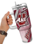 personalized umass minutemen arrow burst red curved tumbler best selling.webp