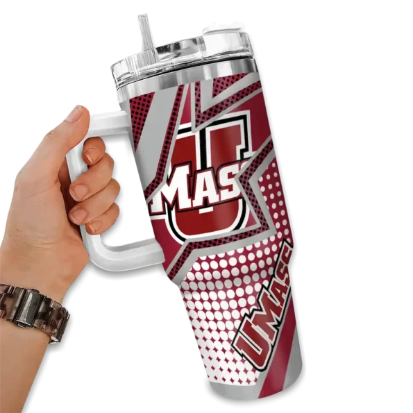 personalized umass minutemen arrow burst red curved tumbler fashion forward.webp