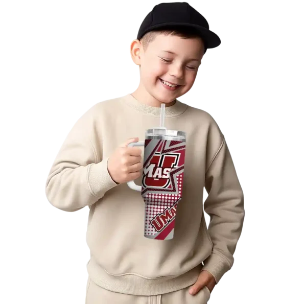 personalized umass minutemen arrow burst red curved tumbler latest model.webp