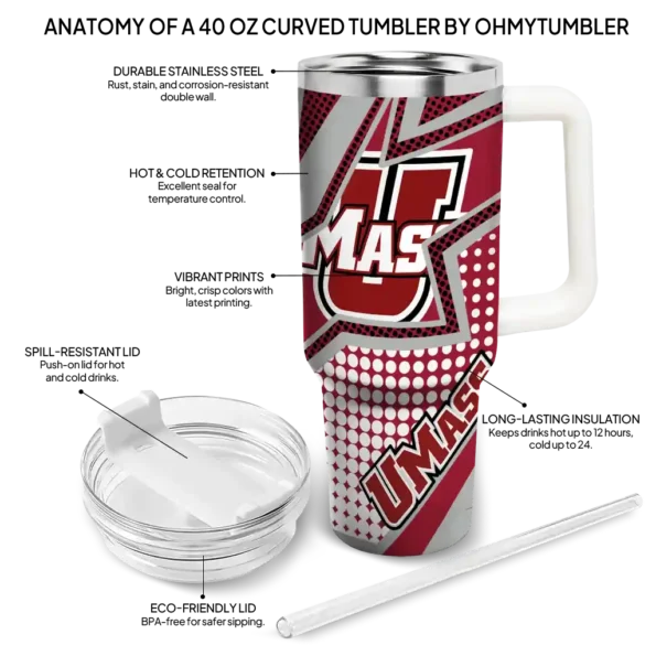 personalized umass minutemen arrow burst red curved tumbler new arrival.webp
