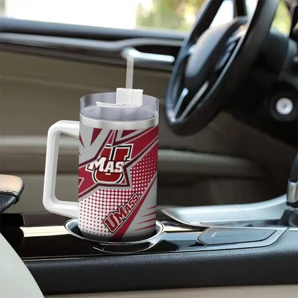 personalized umass minutemen arrow burst red curved tumbler trendy.webp