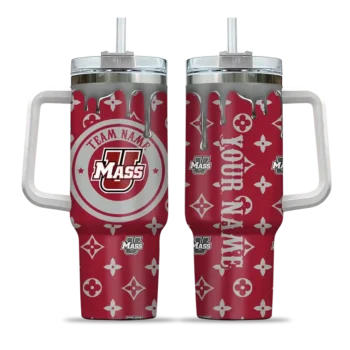 personalized umass minutemen bullseye drips red curved tumbler best selling.webp