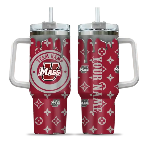 personalized umass minutemen bullseye drips red curved tumbler best selling.webp