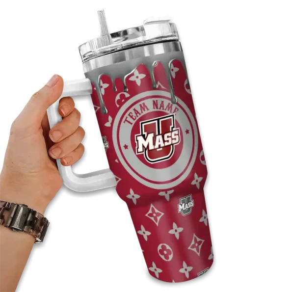 personalized umass minutemen bullseye drips red curved tumbler fashion forward.webp
