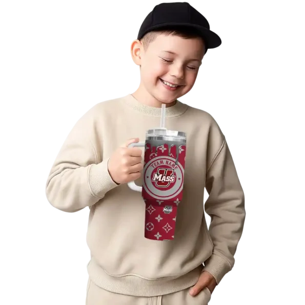 personalized umass minutemen bullseye drips red curved tumbler latest model.webp