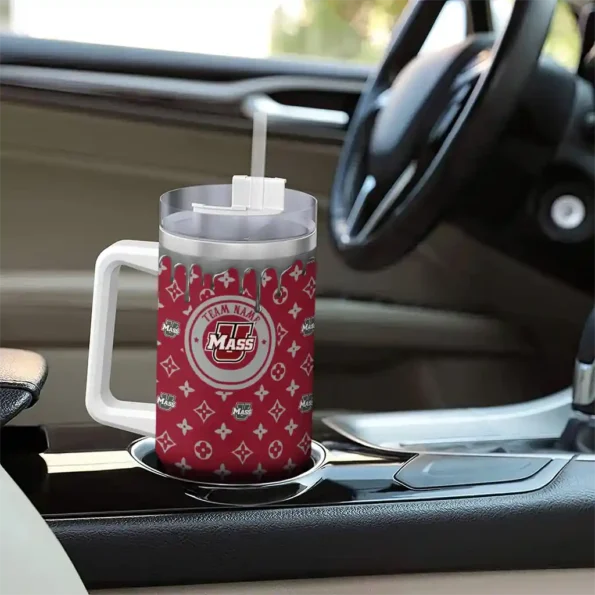 personalized umass minutemen bullseye drips red curved tumbler trendy.webp