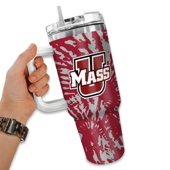 personalized umass minutemen burst swirl red curved tumbler fashion forward.webp