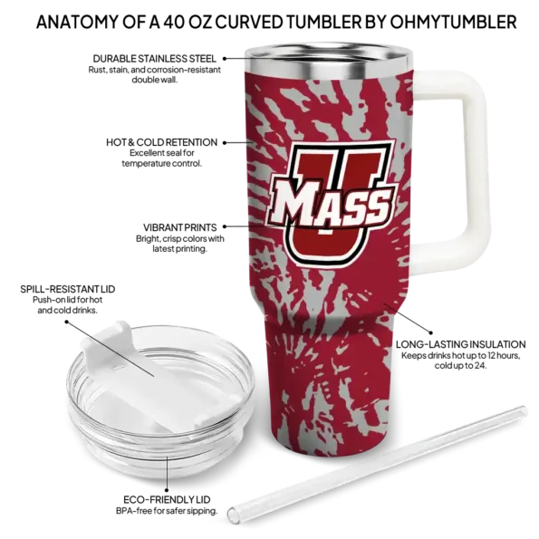 personalized umass minutemen burst swirl red curved tumbler new arrival.webp