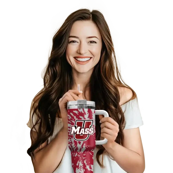 personalized umass minutemen burst swirl red curved tumbler premium grade.webp