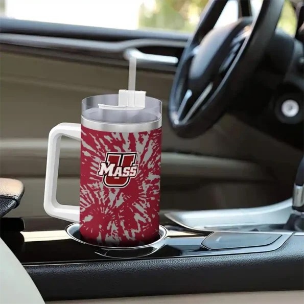 personalized umass minutemen burst swirl red curved tumbler trendy.webp