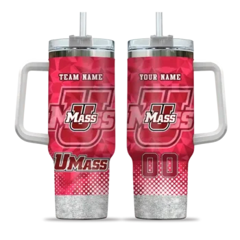 personalized umass minutemen geometric prism red curved tumbler best selling.webp