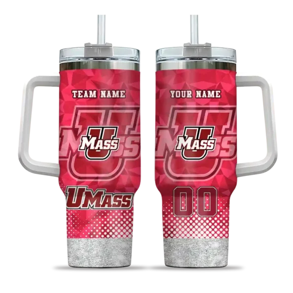 personalized umass minutemen geometric prism red curved tumbler best selling.webp