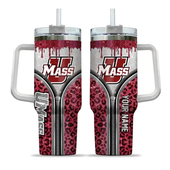personalized umass minutemen leopard zipper red curved tumbler best selling.webp
