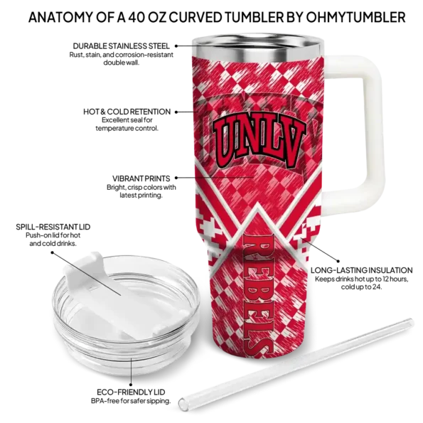 personalized unlv rebels chevron angle red curved tumbler new arrival.webp