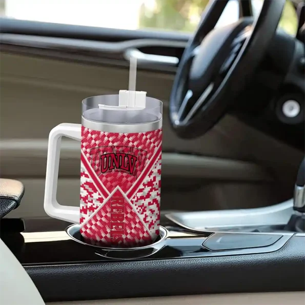 personalized unlv rebels chevron angle red curved tumbler trendy.webp