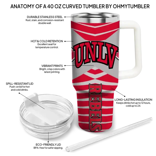 personalized unlv rebels chevron layers red curved tumbler new arrival.webp