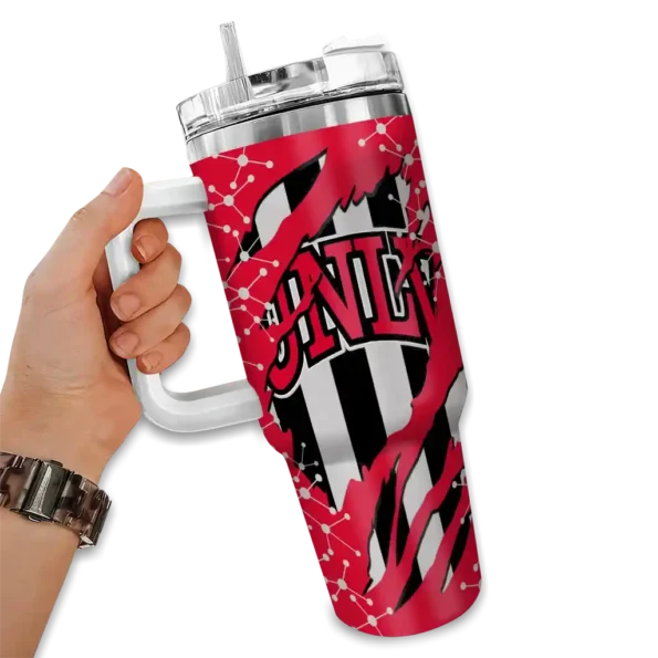 personalized unlv rebels claw cut red black curved tumbler fashion forward.webp