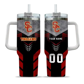personalized usc trojans arrow armor red black curved tumbler best selling.webp