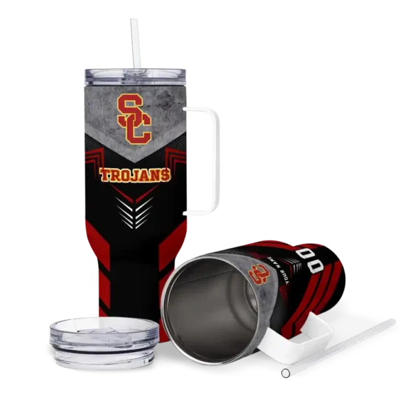 personalized usc trojans arrow armor red black curved tumbler high quality.webp