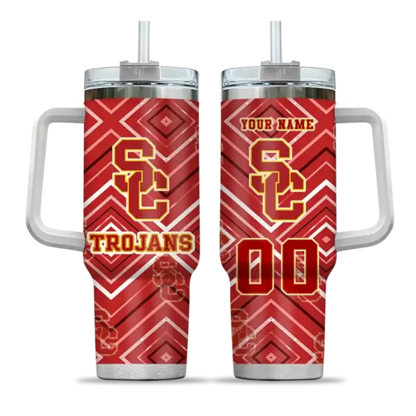 personalized usc trojans bold diamonds red curved tumbler best selling.webp