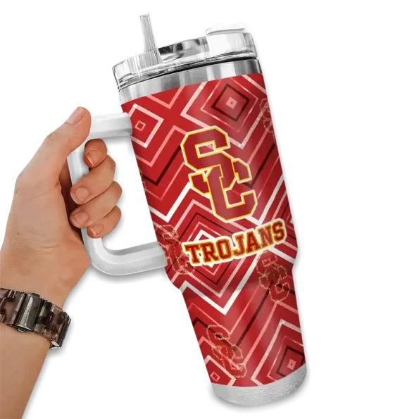 personalized usc trojans bold diamonds red curved tumbler fashion forward.webp