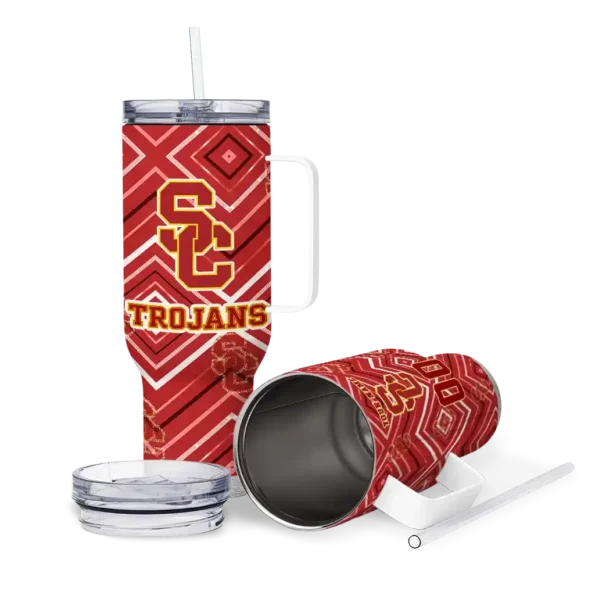 personalized usc trojans bold diamonds red curved tumbler high quality.webp