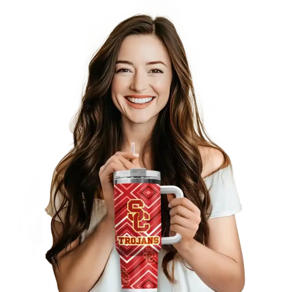 personalized usc trojans bold diamonds red curved tumbler premium grade.webp